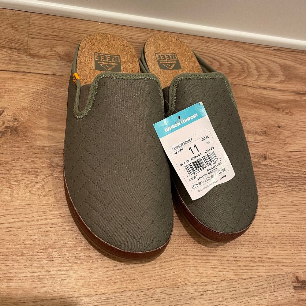 Reef Cushion Homey Slides Olive Green | Relaxed Comfort Slip On | Mens size 11